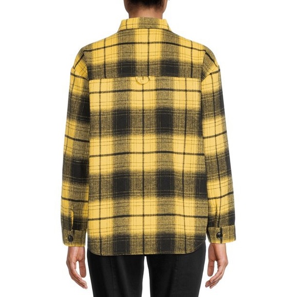 No Boundaries Yellow Plaid Button Down Long Sleeve Shacket - Picture 2 of 3